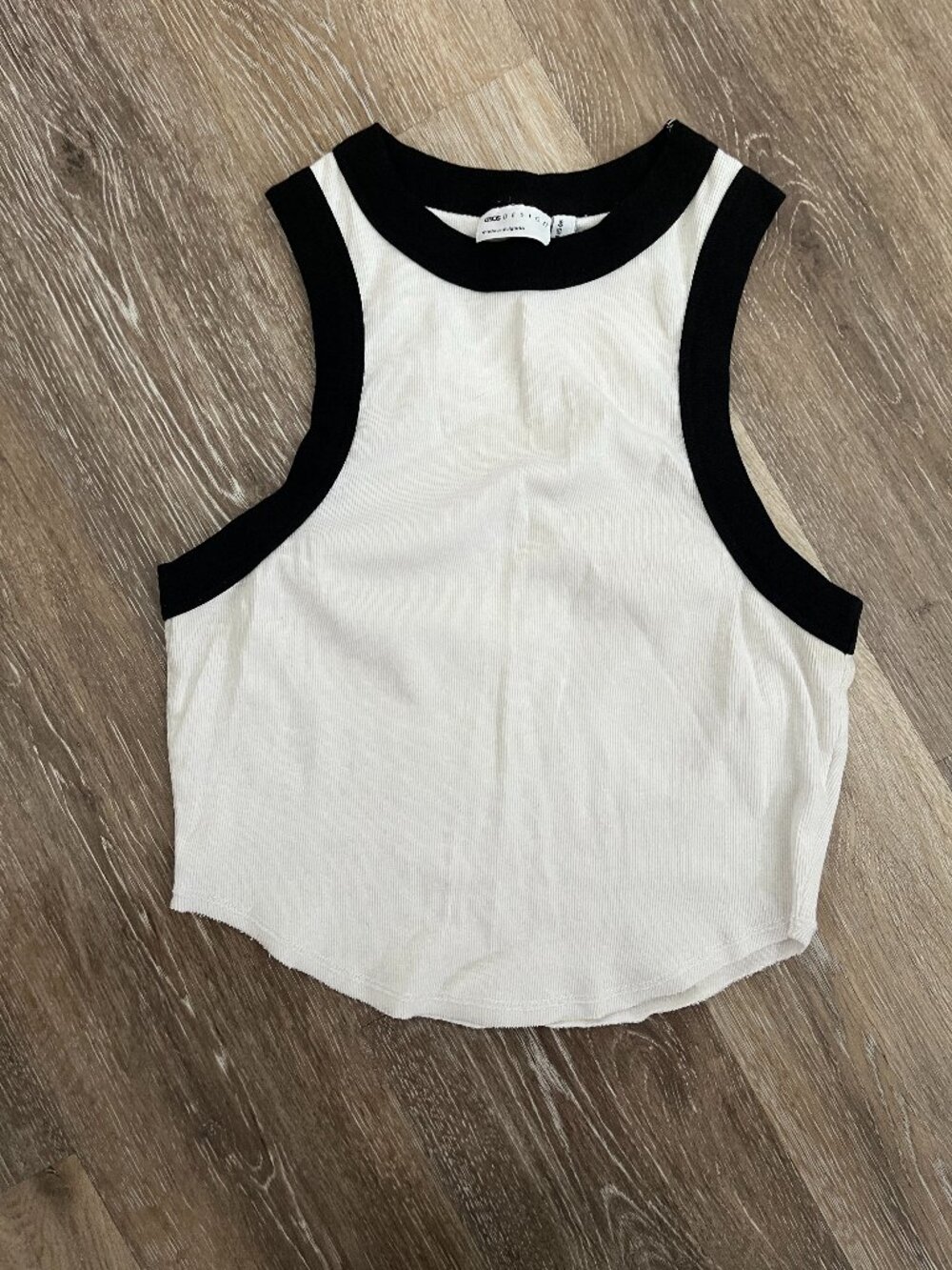 White Sleeveless Crop Top Black Trim